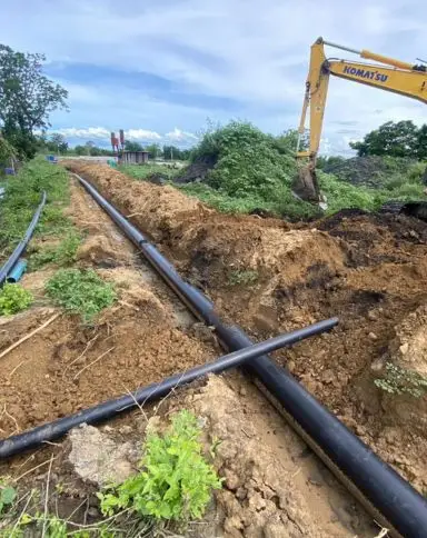 งานระบบส่งน้ำเสีย HDPE โรงงานน้ำตาล
