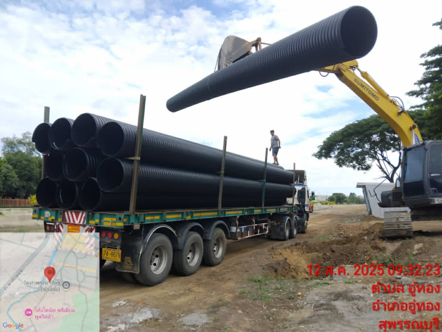 ขายท่อลอนพอลิเอทิลีนเสริมเหล็ก ขนาด 600 mm กรมโยธาธิการและผังเมือง ป้องกันน้ำท่วมอู่ทอง สุพรรณบุรี
