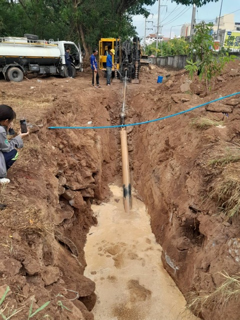งานดันลอดท่อแบบ HDD ท่อ HDPE ขนาด 200 มม. และ 315 มม. ระบบบำบัดน้ำเสีย มหาวิทยาลัยขอนแก่น ระยะรวม 503 เมตร
